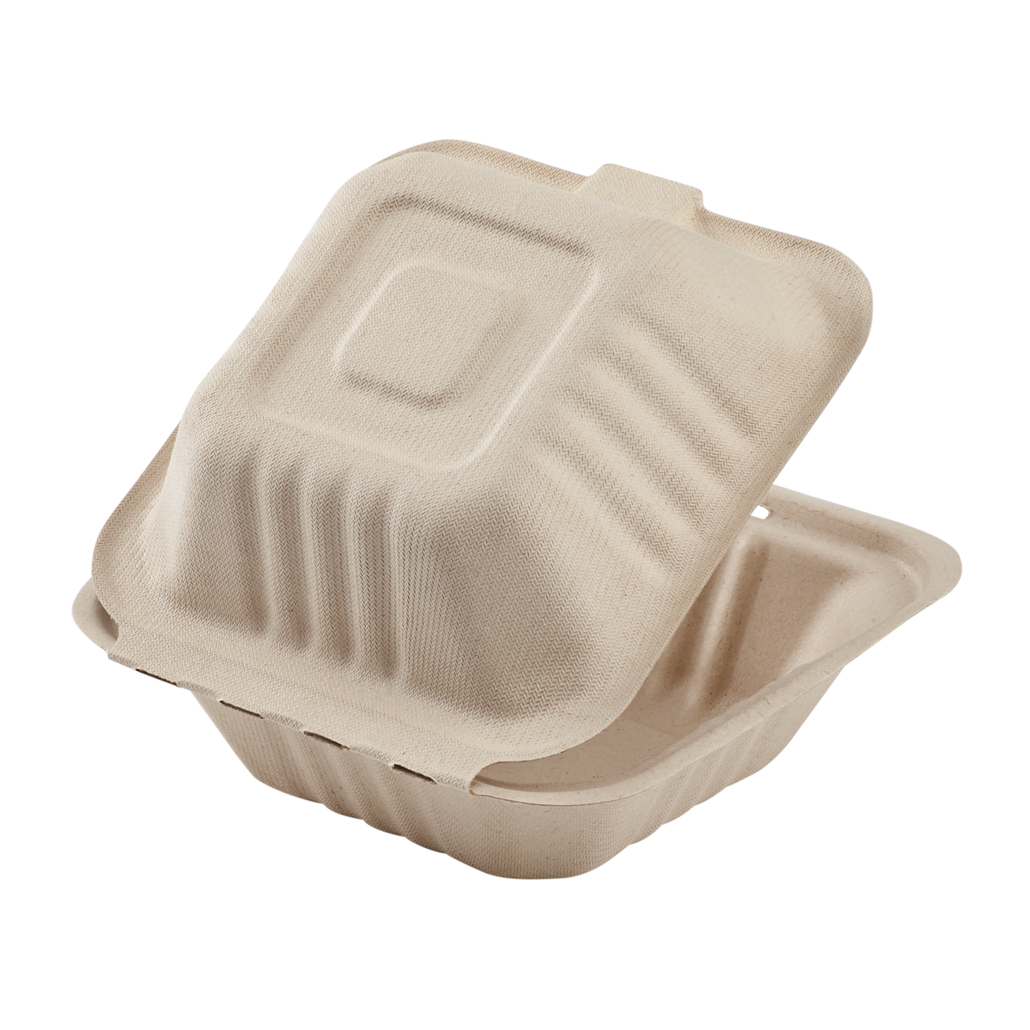 Wholesale 6'' x 6'' Compostable Bagasse Hinged Containers - 500 ct