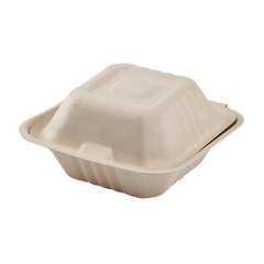 Wholesale 6'' x 6'' Compostable Bagasse Hinged Containers - 500 ct
