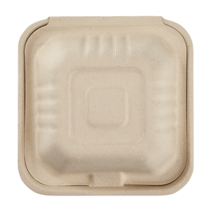 Wholesale 6'' x 6'' Compostable Bagasse Hinged Containers - 500 ct