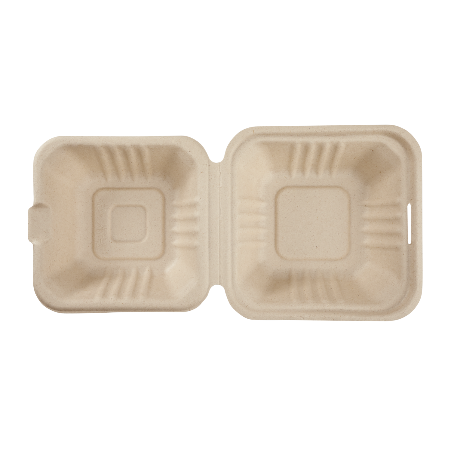 Wholesale 6'' x 6'' Compostable Bagasse Hinged Containers - 500 ct
