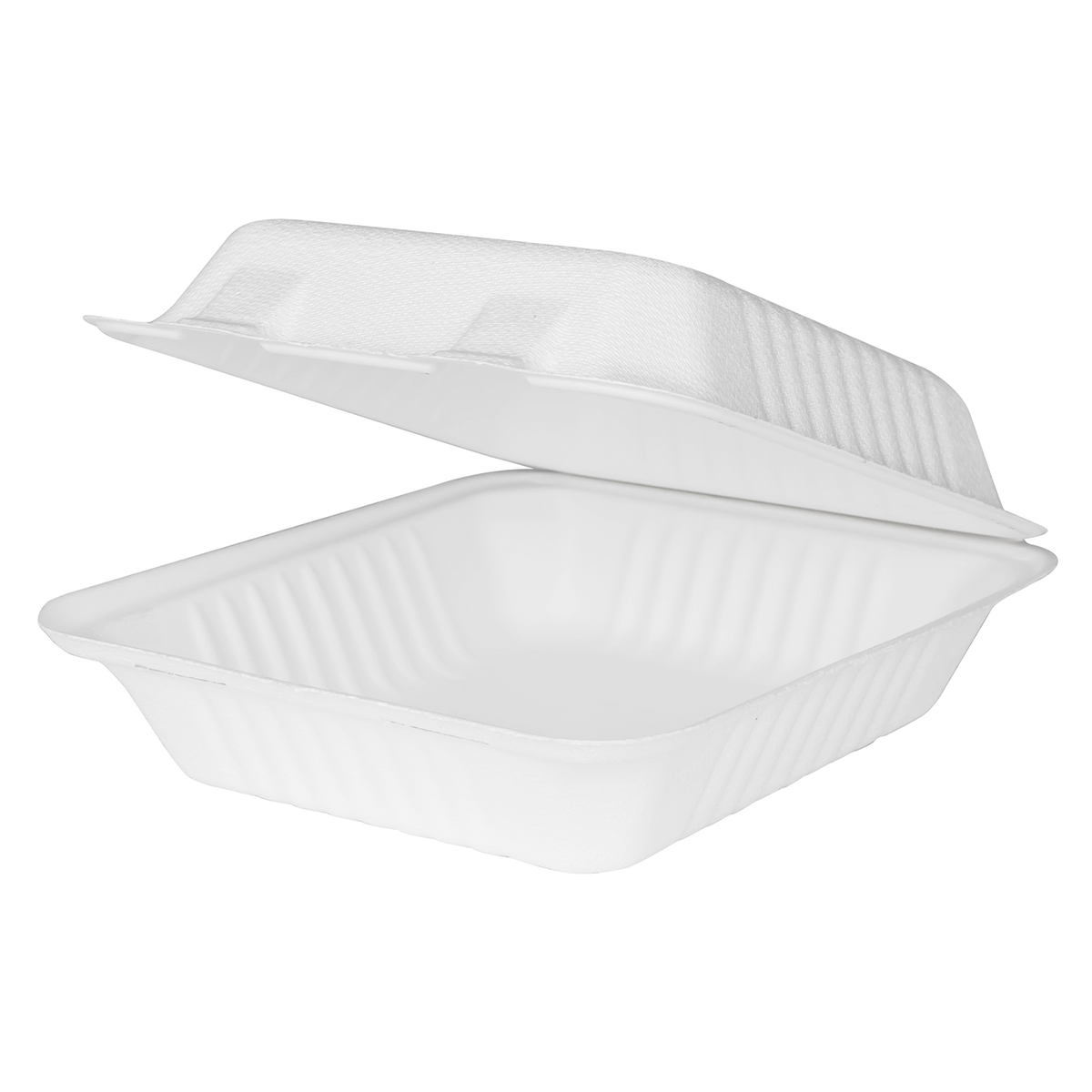 Wholesale 8''x8'' Compostable Bagasse Hinged Containers - 200 ct