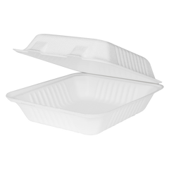 Wholesale 8''x8'' Compostable Bagasse Hinged Containers - 200 ct