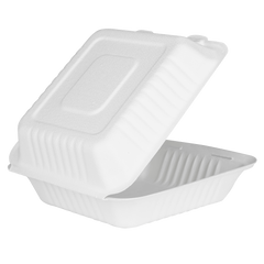 Wholesale 8''x8'' Compostable Bagasse Hinged Containers - 200 ct