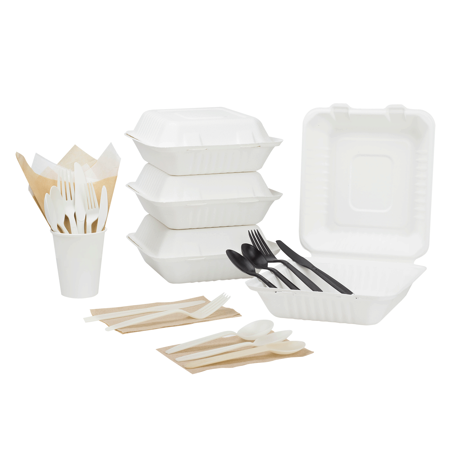 Wholesale 8''x8'' Compostable Bagasse Hinged Containers - 200 ct