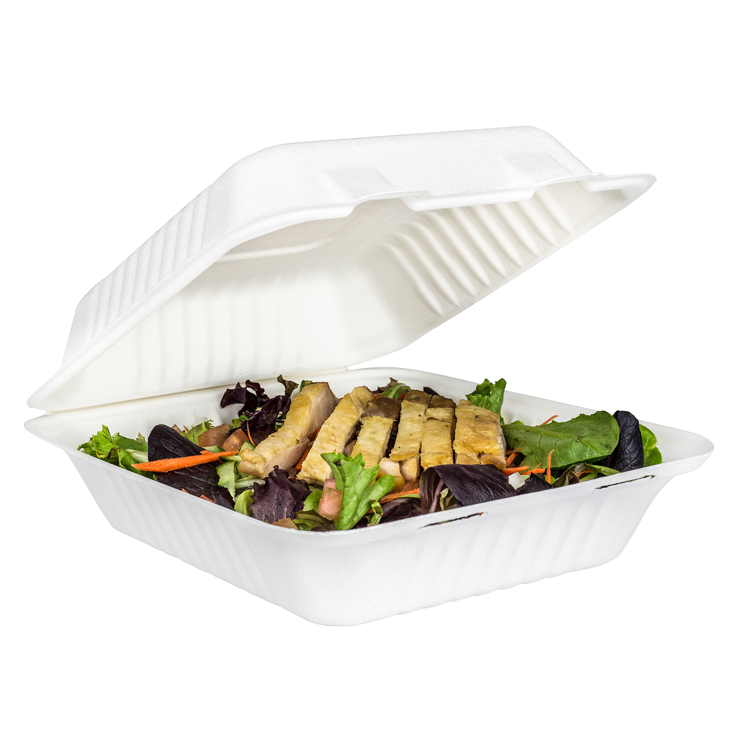 Wholesale 8''x8'' Compostable Bagasse Hinged Containers - 200 ct