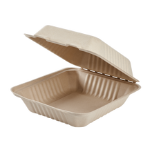 Load image into Gallery viewer, Wholesale 8&#39;&#39; x 8&#39;&#39; Compostable Bagasse Hinged Containers Natural - 200 ct
