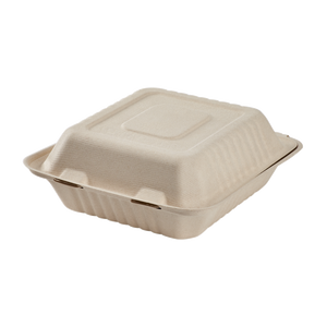 Wholesale 8'' x 8'' Compostable Bagasse Hinged Containers Natural - 200 ct