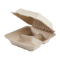 Wholesale 8'' x 8'' Compostable Bagasse Hinged Containers, 3 Compartments - 200 ct
