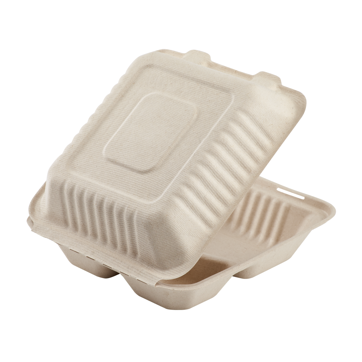 Wholesale 8'' x 8'' Compostable Bagasse Hinged Containers, 3 Compartments - 200 ct