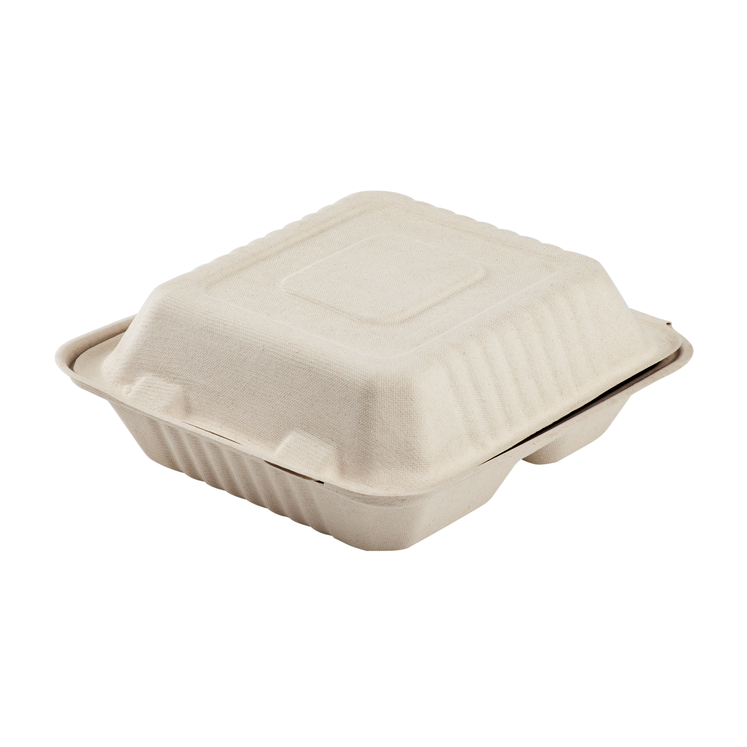 Wholesale 8'' x 8'' Compostable Bagasse Hinged Containers, 3 Compartments - 200 ct
