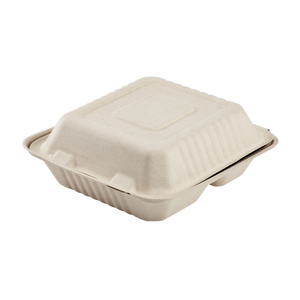 Wholesale 8'' x 8'' Compostable Bagasse Hinged Containers, 3 Compartments - 200 ct