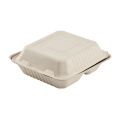 Wholesale 8'' x 8'' Compostable Bagasse Hinged Containers, 3 Compartments - 200 ct