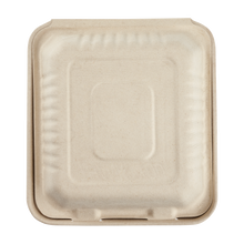 Load image into Gallery viewer, Wholesale 8&#39;&#39; x 8&#39;&#39; Compostable Bagasse Hinged Containers, 3 Compartments - 200 ct
