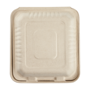 Wholesale 8'' x 8'' Compostable Bagasse Hinged Containers, 3 Compartments - 200 ct
