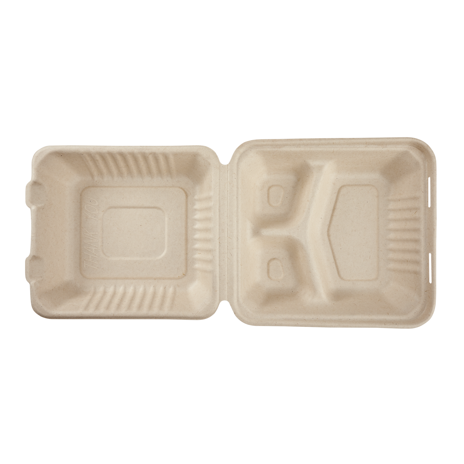Wholesale 8'' x 8'' Compostable Bagasse Hinged Containers, 3 Compartments - 200 ct