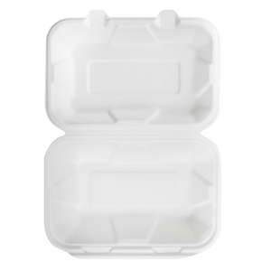 Wholesale 9''x6'' Compostable Bagasse Hinged Containers - 200 ct