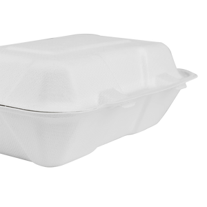 Wholesale 9''x6'' Compostable Bagasse Hinged Containers - 200 ct