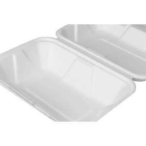 Wholesale 9''x6'' Compostable Bagasse Hinged Containers - 200 ct