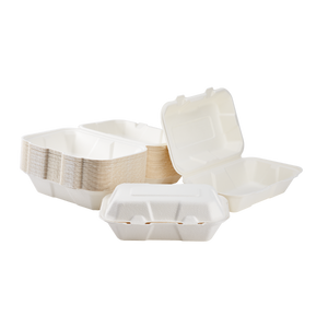 Wholesale 9''x6'' Compostable Bagasse Hinged Containers - 200 ct