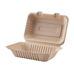 Wholesale 9'' x 6'' Bagasse Hinged Containers, Natural - 200 ct