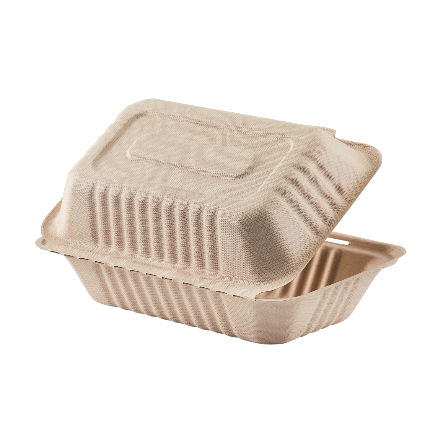 Wholesale 9'' x 6'' Bagasse Hinged Containers, Natural - 200 ct