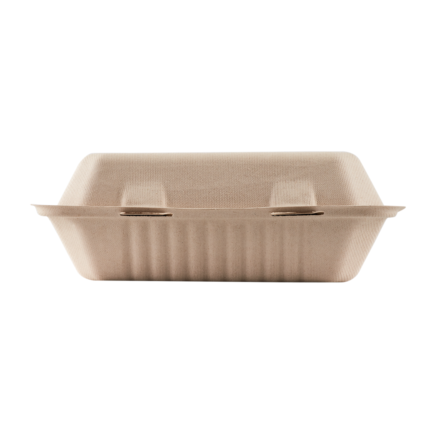 Wholesale 9'' x 6'' Bagasse Hinged Containers, Natural - 200 ct