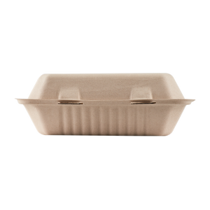 Wholesale 9'' x 6'' Bagasse Hinged Containers, Natural - 200 ct