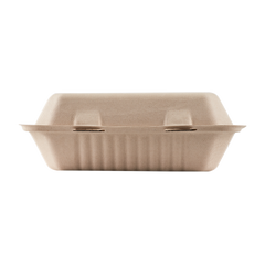 Wholesale 9'' x 6'' Bagasse Hinged Containers, Natural - 200 ct