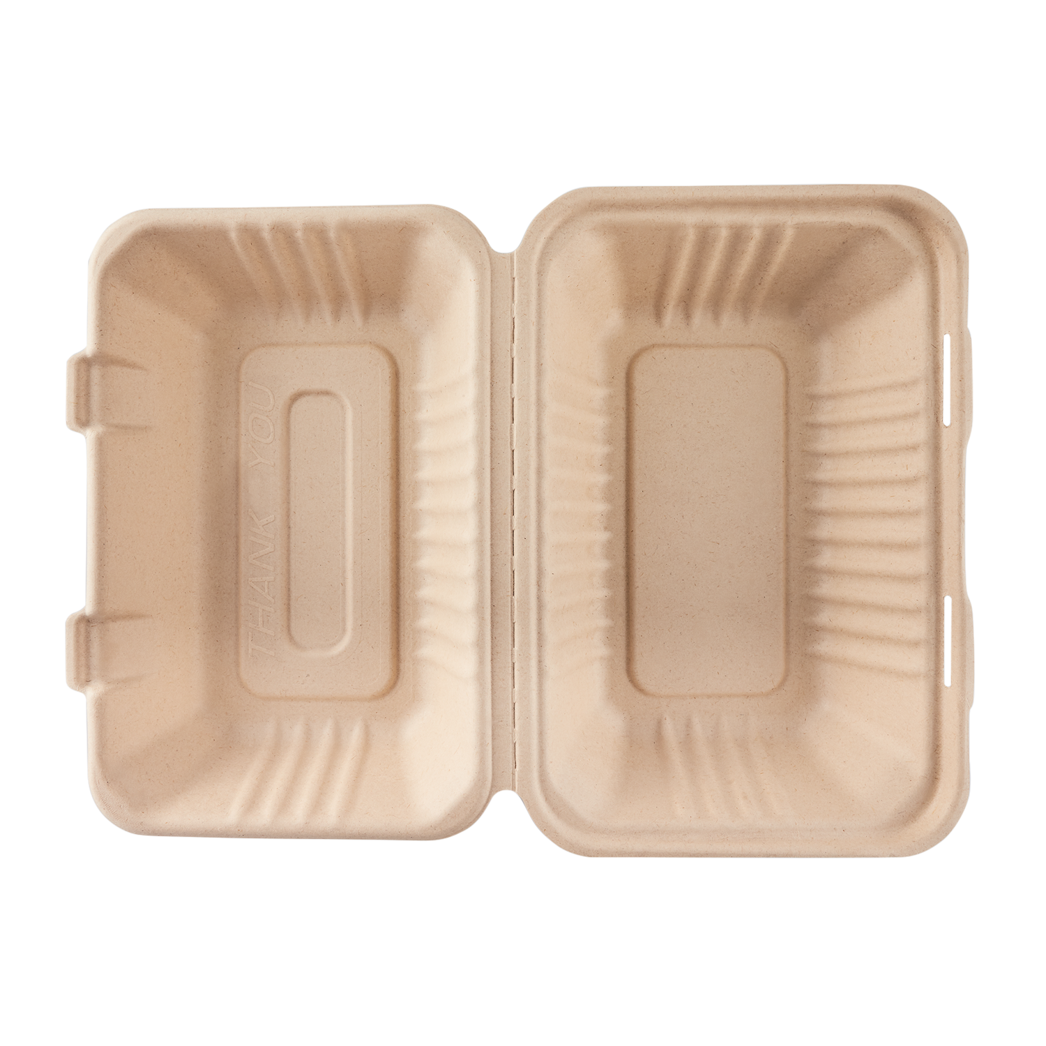 Wholesale 9'' x 6'' Bagasse Hinged Containers, Natural - 200 ct