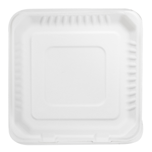 Wholesale 9''x9" Compostable Bagasse Hinged Containers - 200 ct