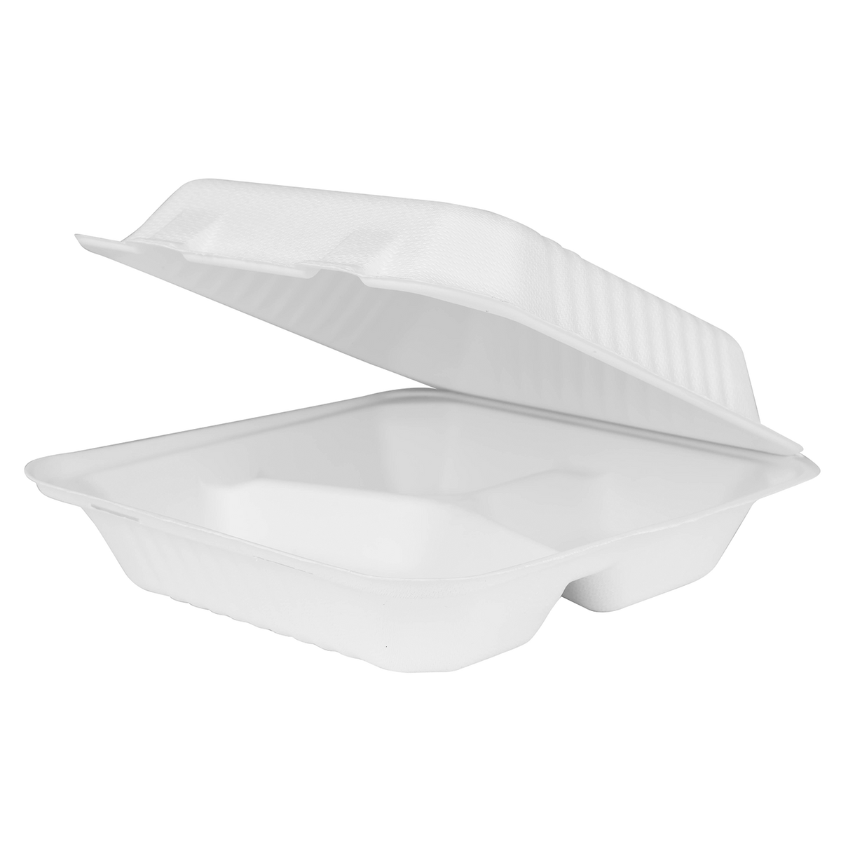 Wholesale 9"x9" Compostable Bagasse Hinged Container 3 Compartments - 200 ct