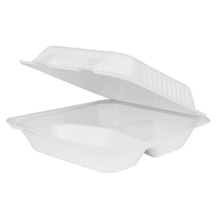 Wholesale 9"x9" Compostable Bagasse Hinged Container 3 Compartments - 200 ct