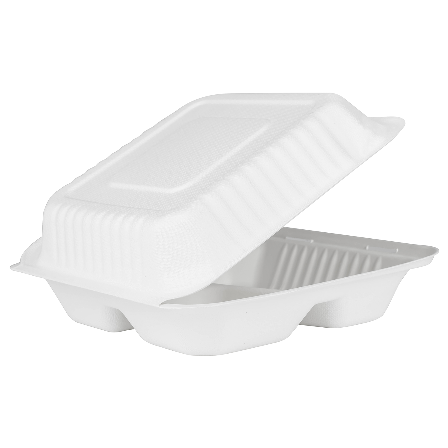 Wholesale 9"x9" Compostable Bagasse Hinged Container 3 Compartments - 200 ct