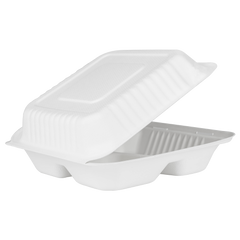 Wholesale 9"x9" Compostable Bagasse Hinged Container 3 Compartments - 200 ct