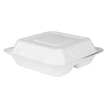 Load image into Gallery viewer, Wholesale 9&quot;x9&quot; Compostable Bagasse Hinged Container 3 Compartments - 200 ct
