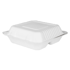 Wholesale 9"x9" Compostable Bagasse Hinged Container 3 Compartments - 200 ct