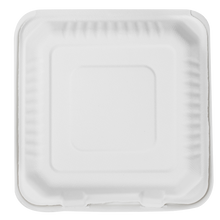 Load image into Gallery viewer, Wholesale 9&quot;x9&quot; Compostable Bagasse Hinged Container 3 Compartments - 200 ct
