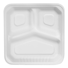 Wholesale 9"x9" Compostable Bagasse Hinged Container 3 Compartments - 200 ct