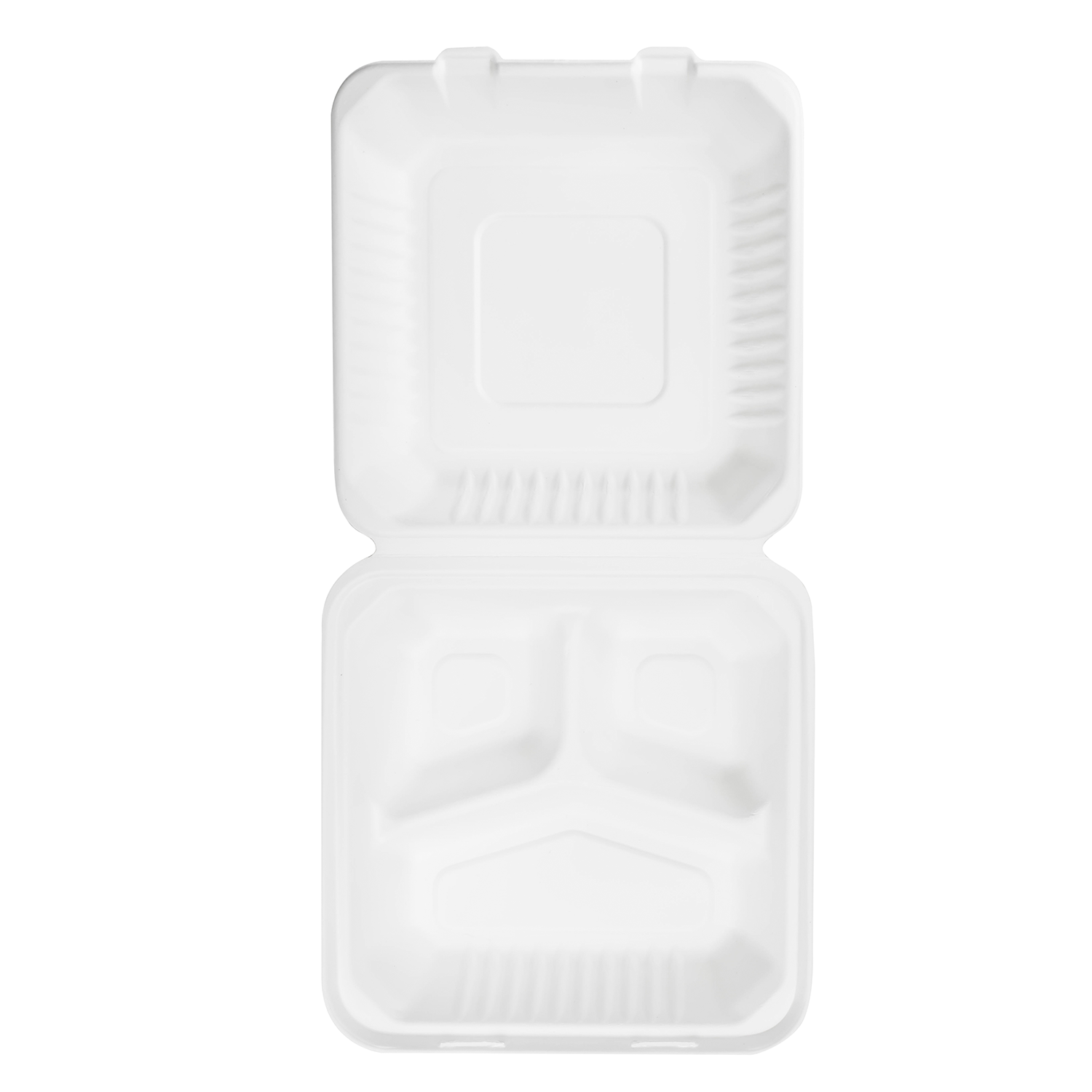 Wholesale 9"x9" Compostable Bagasse Hinged Container 3 Compartments - 200 ct
