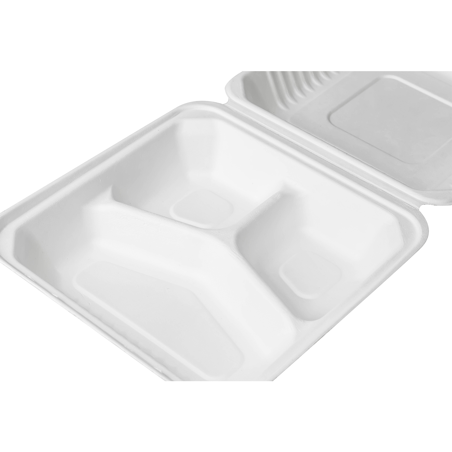 Wholesale 9"x9" Compostable Bagasse Hinged Container 3 Compartments - 200 ct
