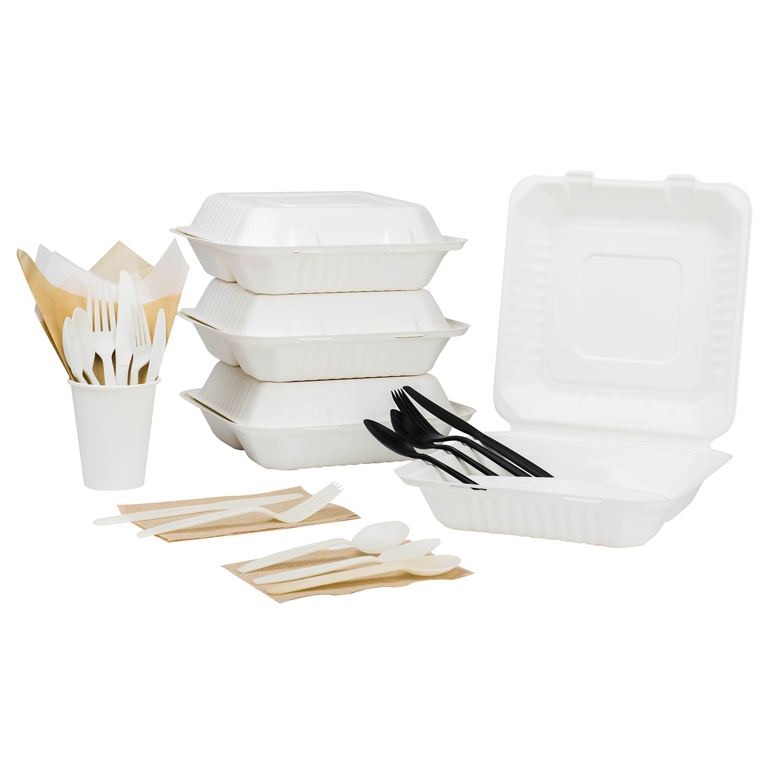 Wholesale 9"x9" Compostable Bagasse Hinged Container 3 Compartments - 200 ct