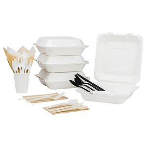 Wholesale 9"x9" Compostable Bagasse Hinged Container 3 Compartments - 200 ct