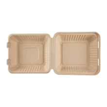 Load image into Gallery viewer, Wholesale 9&#39;&#39; x 9&#39;&#39; Bagasse Hinged Containers, Natural - 200 ct
