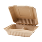 Wholesale 9'' x 9'' Natural Compostable Bagasse Hinged Containers 3 Compartments - 200 ct