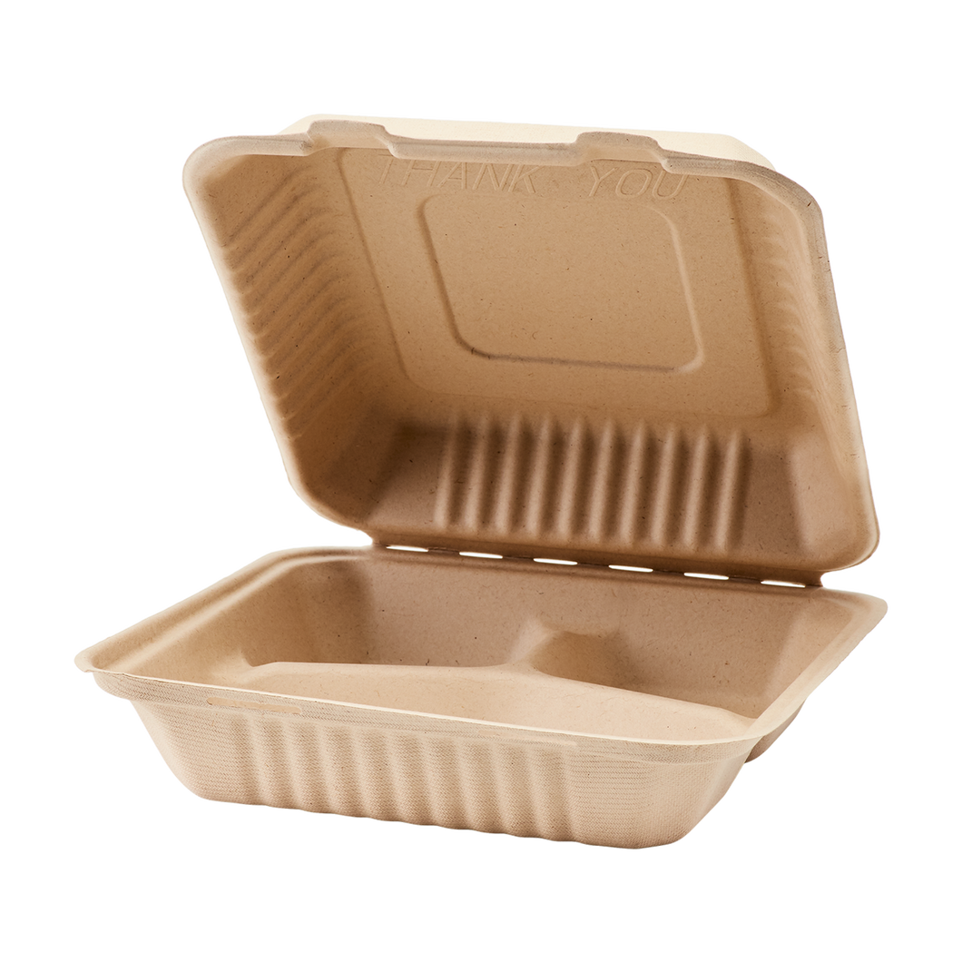 3 Compartment Large Clamshell Takeout Containers - Divided Hinged Box