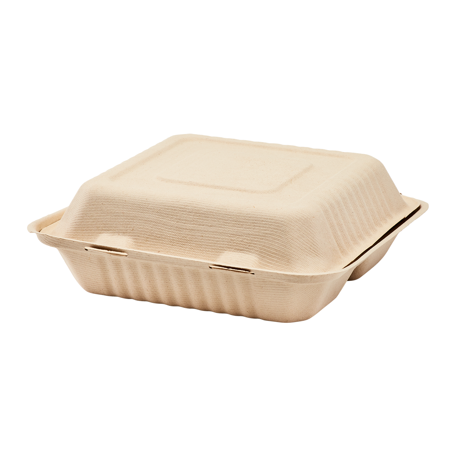 Wholesale 9'' x 9'' Natural Compostable Bagasse Hinged Containers 3 Compartments - 200 ct