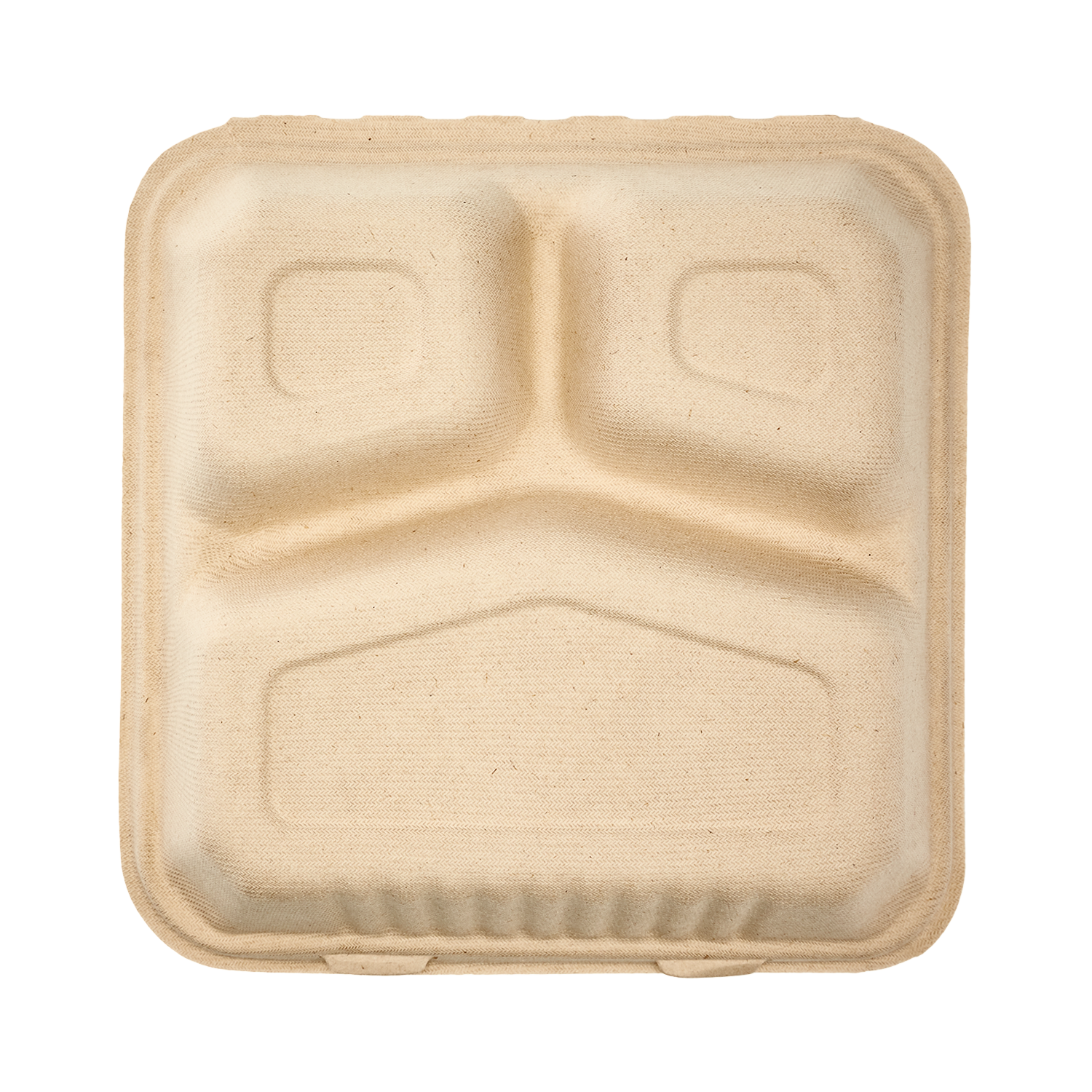 Wholesale 9'' x 9'' Natural Compostable Bagasse Hinged Containers 3 Compartments - 200 ct