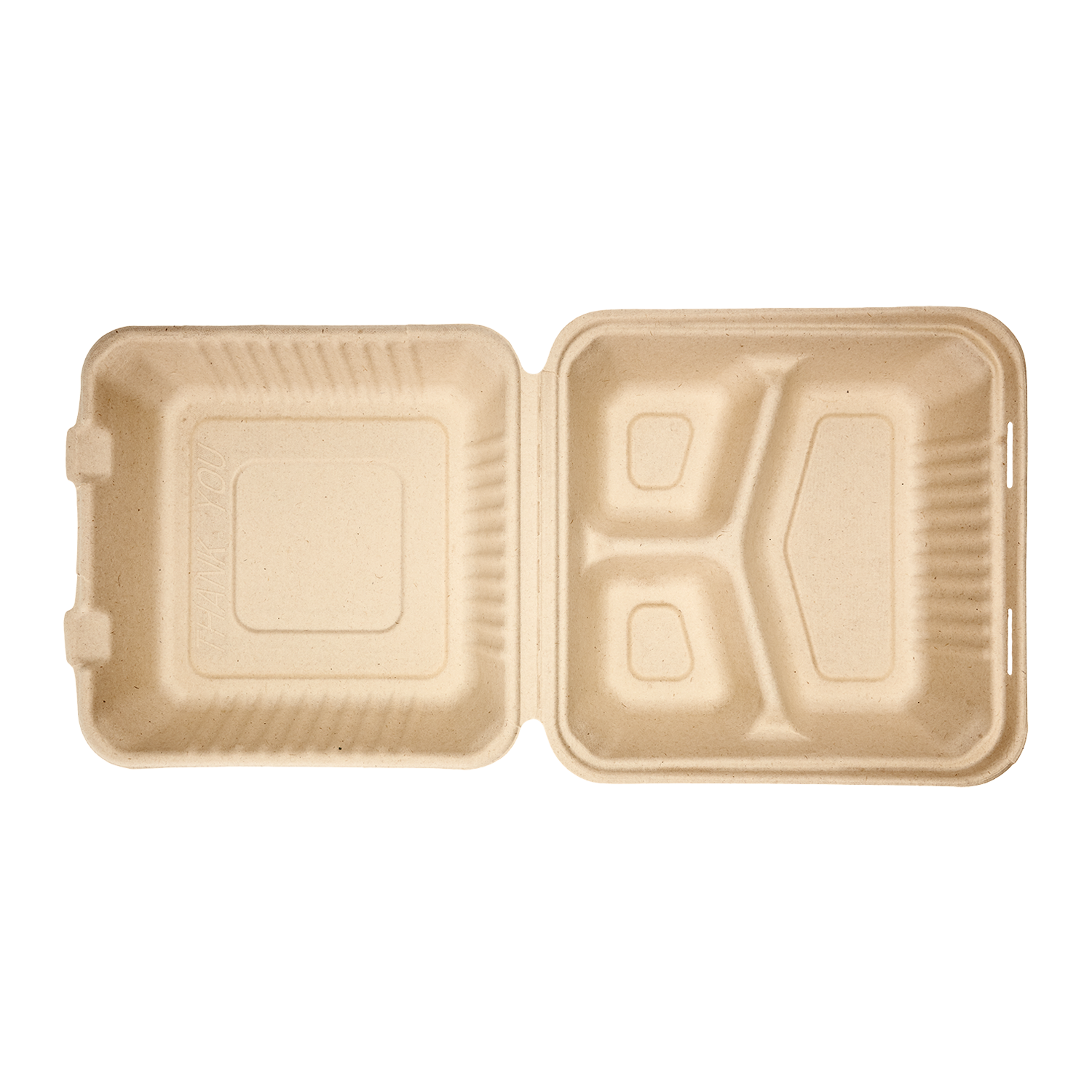 Wholesale 9'' x 9'' Natural Compostable Bagasse Hinged Containers 3 Compartments - 200 ct