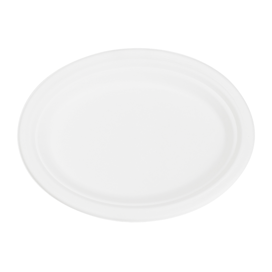 Wholesale 10''x8'' Compostable Bagasse Oval Plates - 500 ct