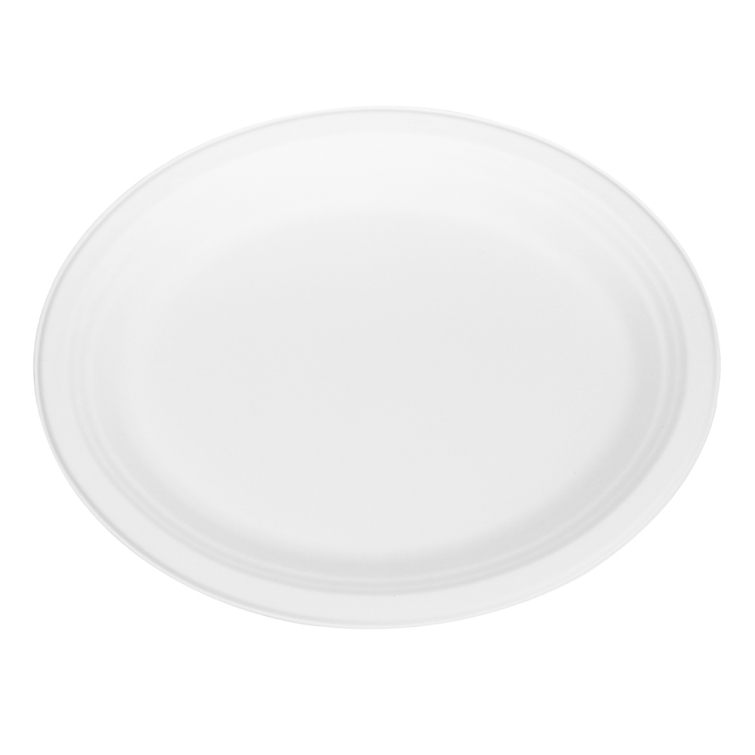 Wholesale 12.5''x10'' Compostable Bagasse Oval Plates - 500 ct